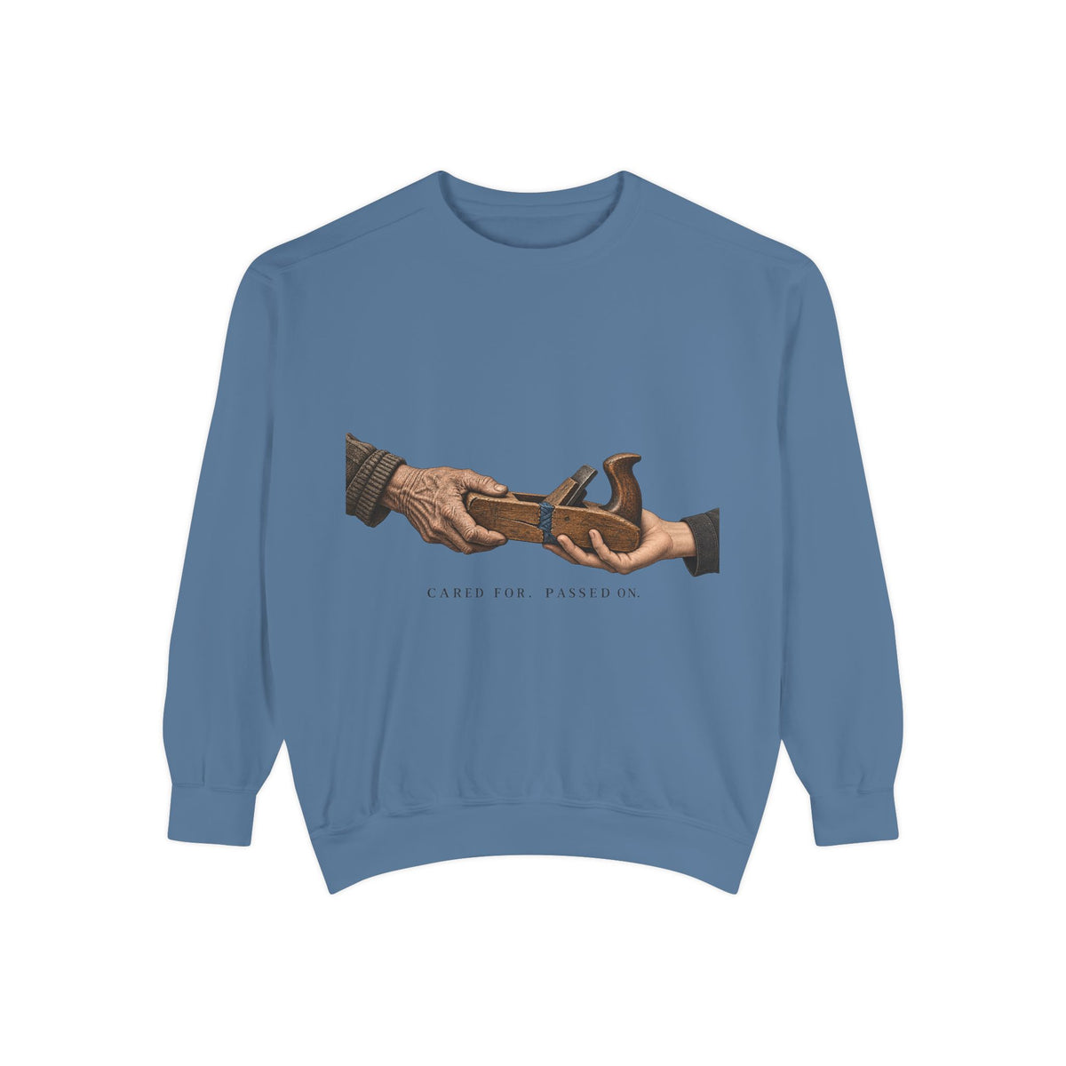 Cared For. Passed On. Garment-dyed crewneck sweatshirt image 2 — LOAF SOCIETY THE CARE OF THINGS