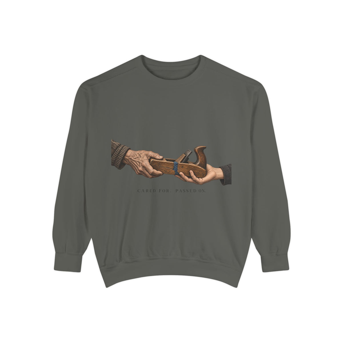 Cared For. Passed On. Garment-dyed crewneck sweatshirt image 1 — LOAF SOCIETY THE CARE OF THINGS