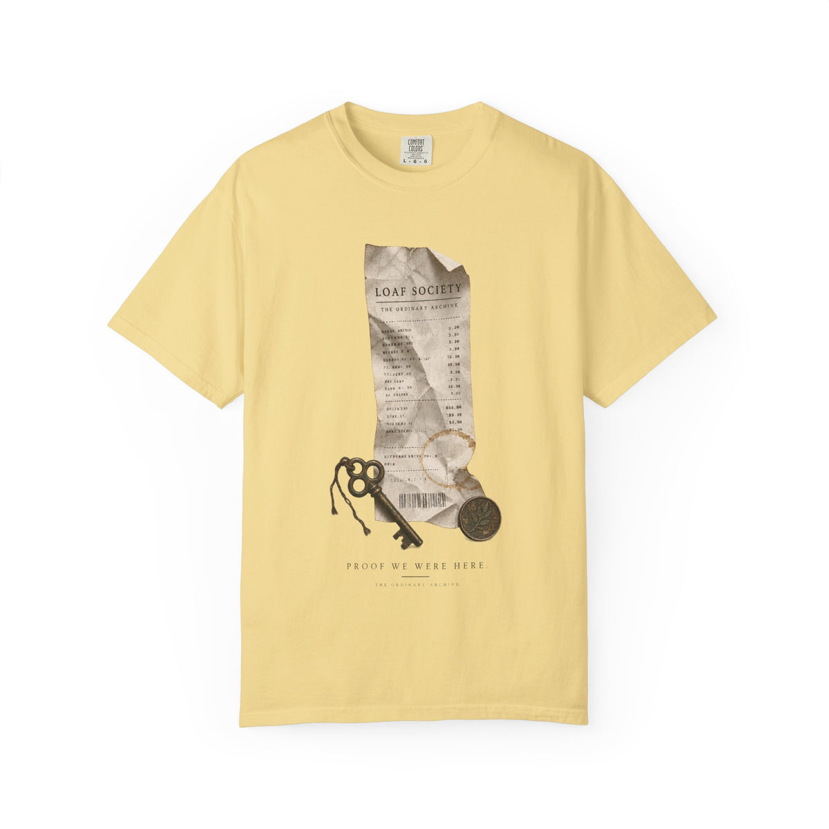 The Last Receipt — Garment-Dyed T-Shirt in Butter — LOAF SOCIETY product image.