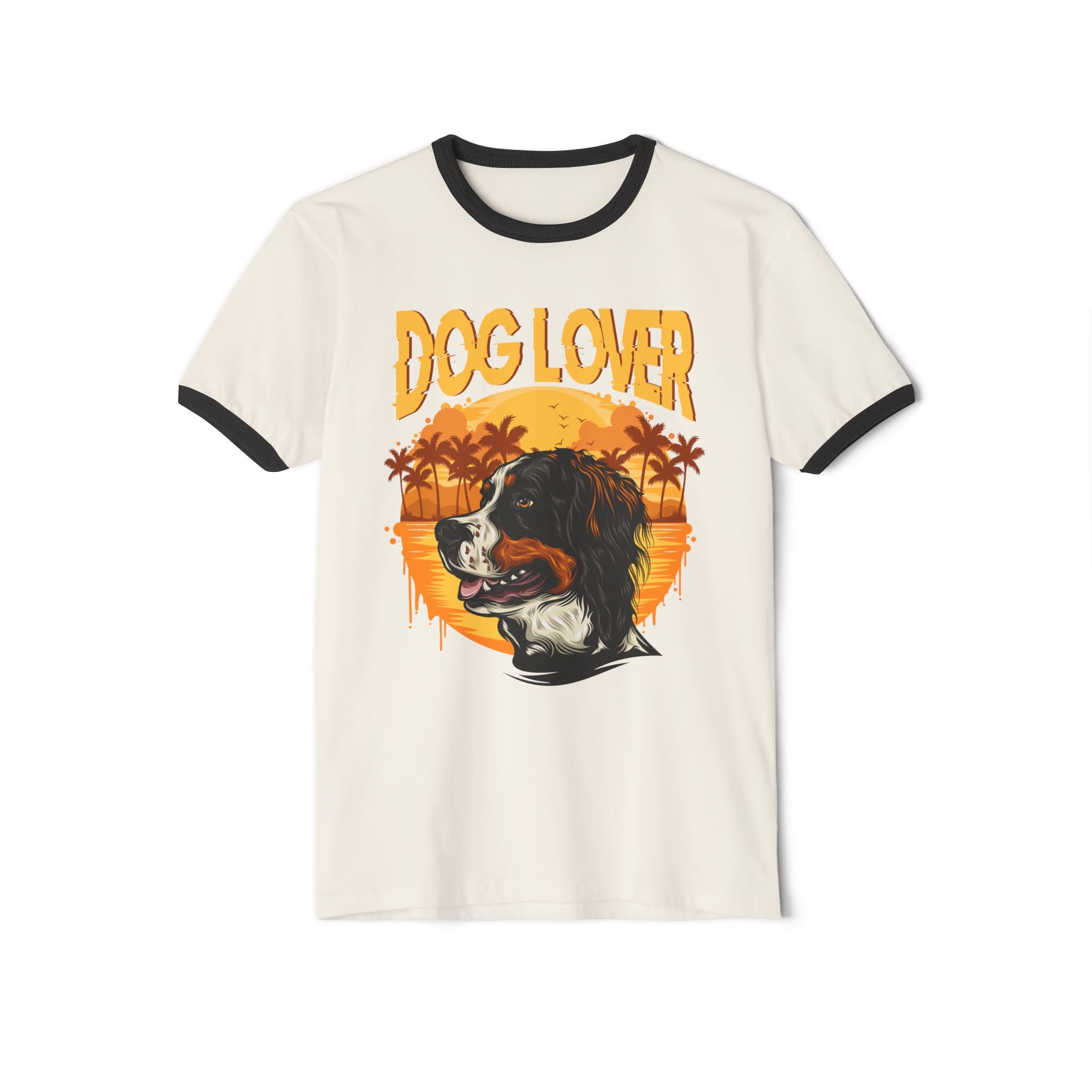 Dog Lover Ringer T-Shirt — Retro Sunset Spaniel Graphic
