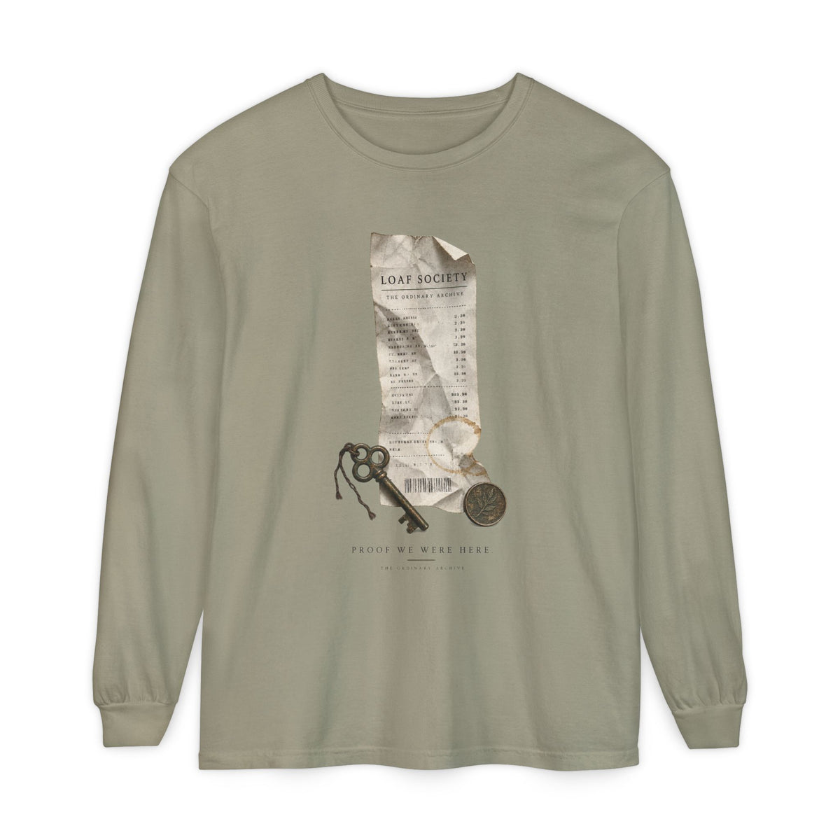 The Last Receipt — Garment-Dyed Long-Sleeve T-Shirt in Sandstone — LOAF SOCIETY product image.