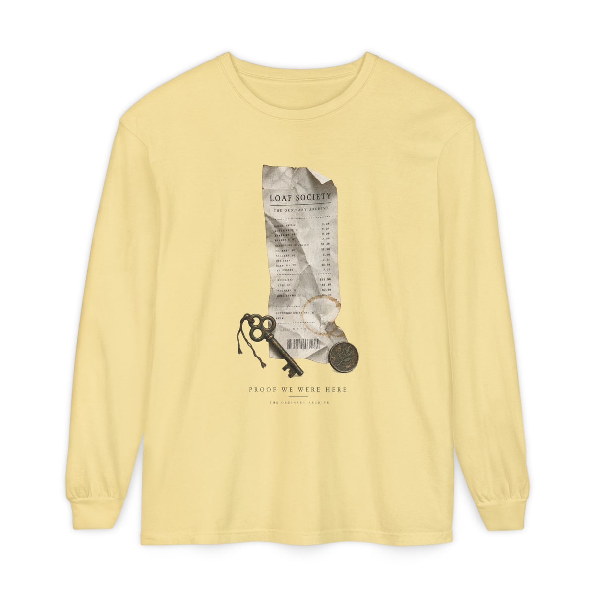The Last Receipt — Garment-Dyed Long-Sleeve T-Shirt in Butter — LOAF SOCIETY product image.
