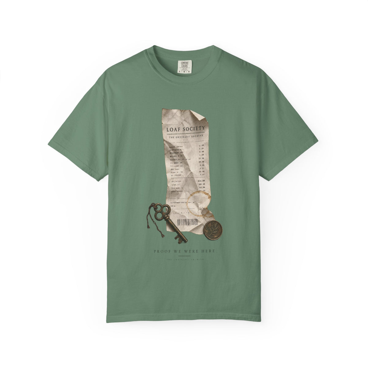 The Last Receipt — Garment-Dyed T-Shirt in Light Green — LOAF SOCIETY product image.