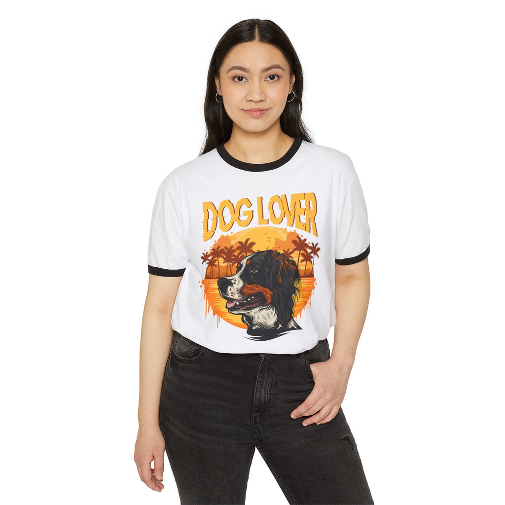 Dog Lover Ringer T-Shirt — Retro Sunset Spaniel Graphic