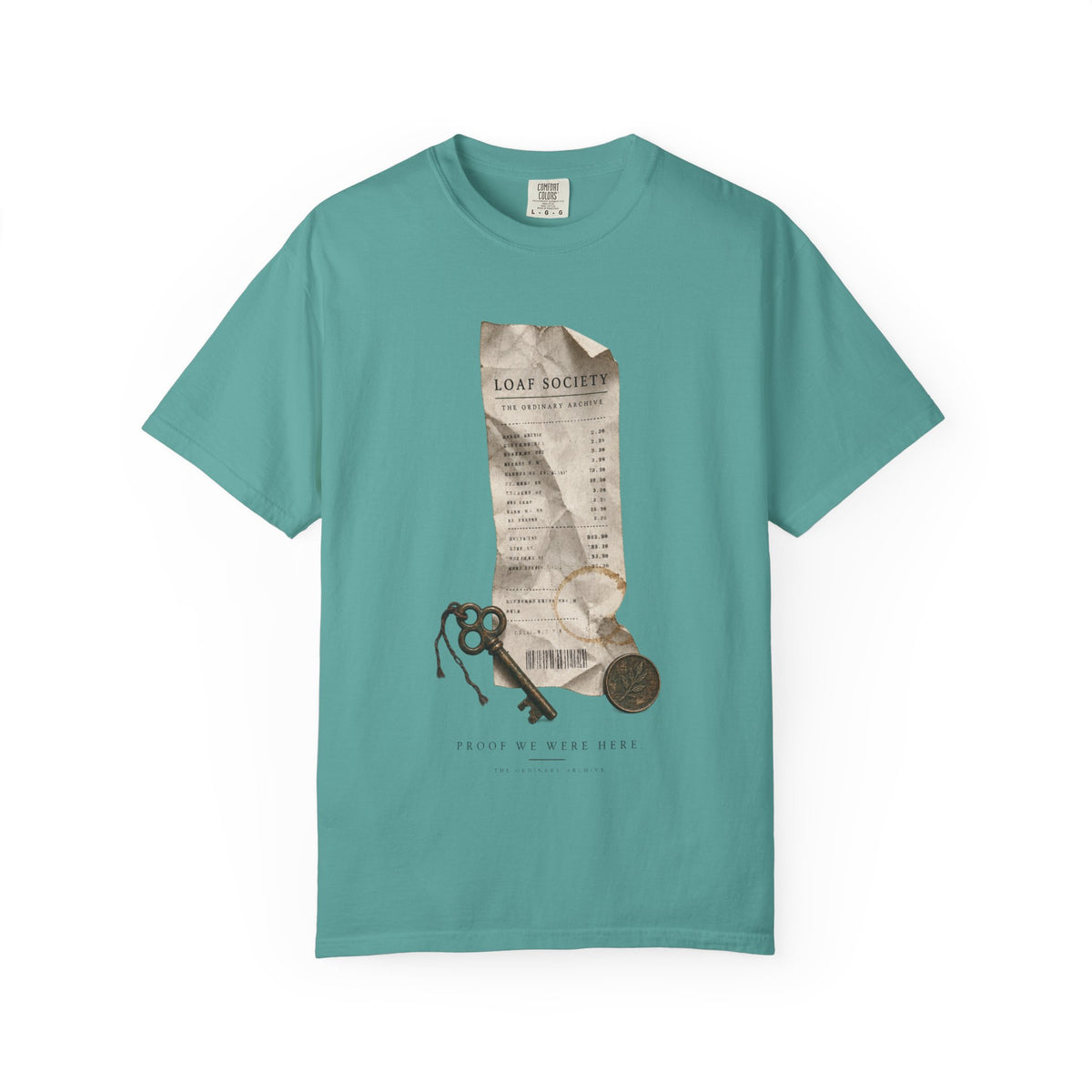 The Last Receipt — Garment-Dyed T-Shirt in Seafoam — LOAF SOCIETY product image.