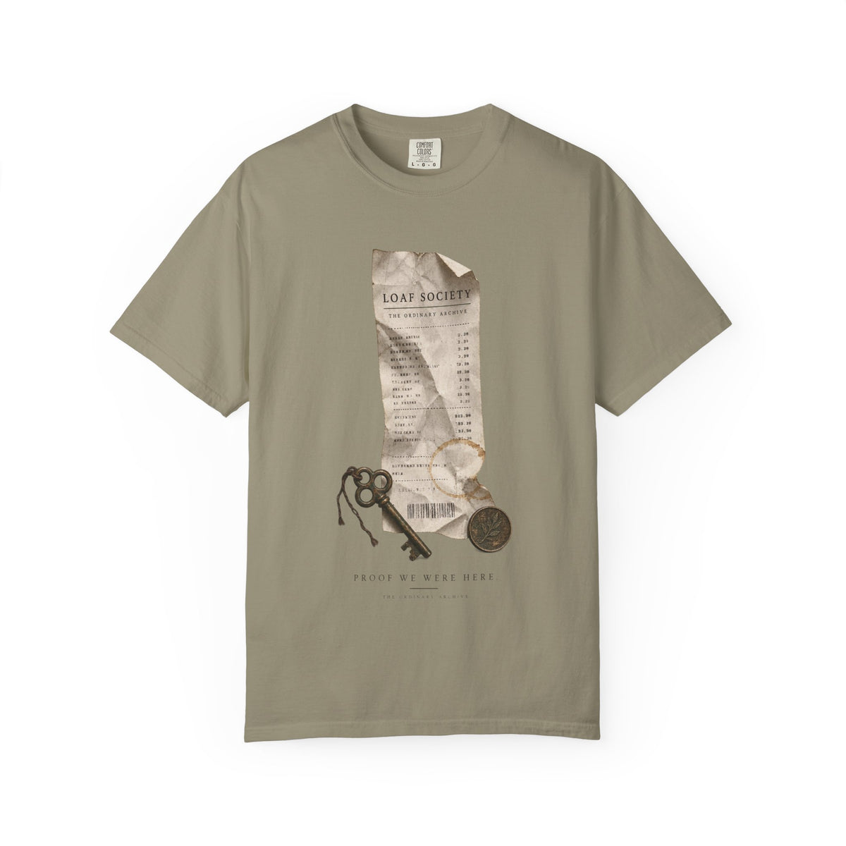 The Last Receipt — Garment-Dyed T-Shirt in Sandstone — LOAF SOCIETY product image.