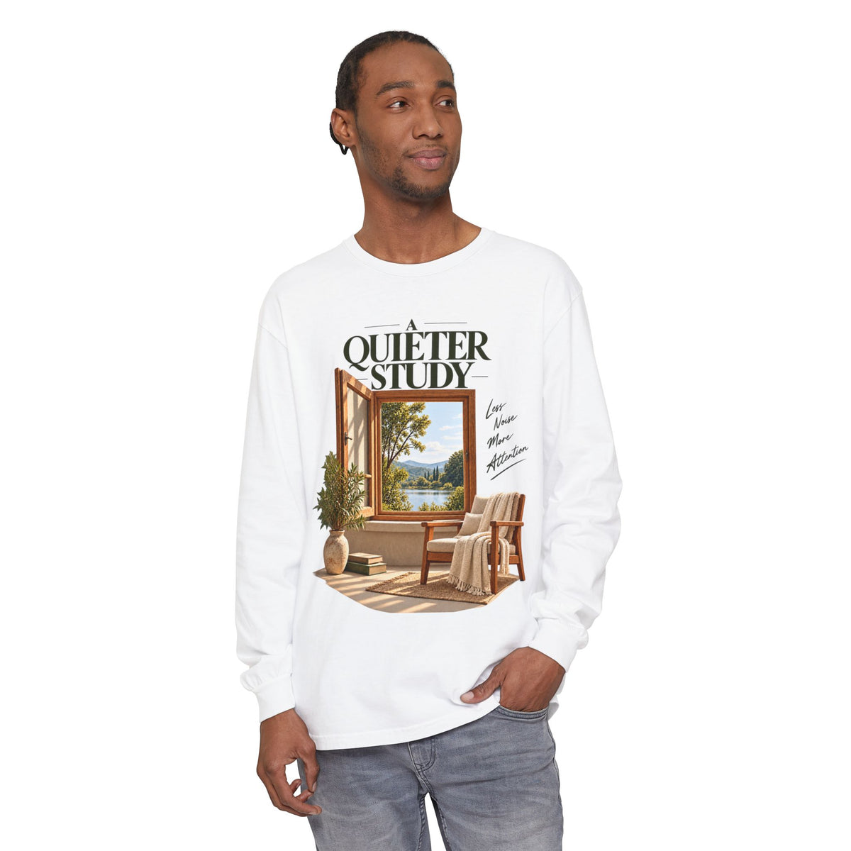 A Quieter Study garment-dyed long-sleeve T-shirt — LOAF SOCIETY product image.