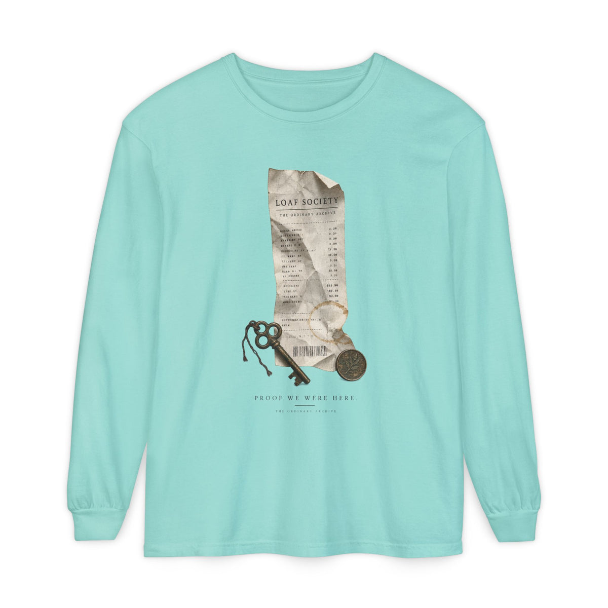 The Last Receipt — Garment-Dyed Long-Sleeve T-Shirt in Chalky Mint — LOAF SOCIETY product image.
