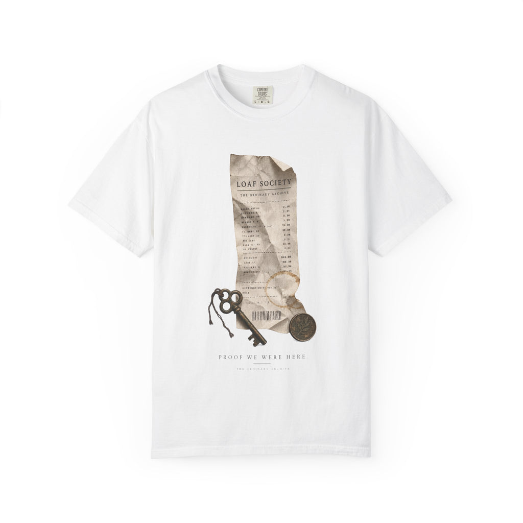 The Last Receipt — Garment-Dyed T-Shirt in White — LOAF SOCIETY product image.