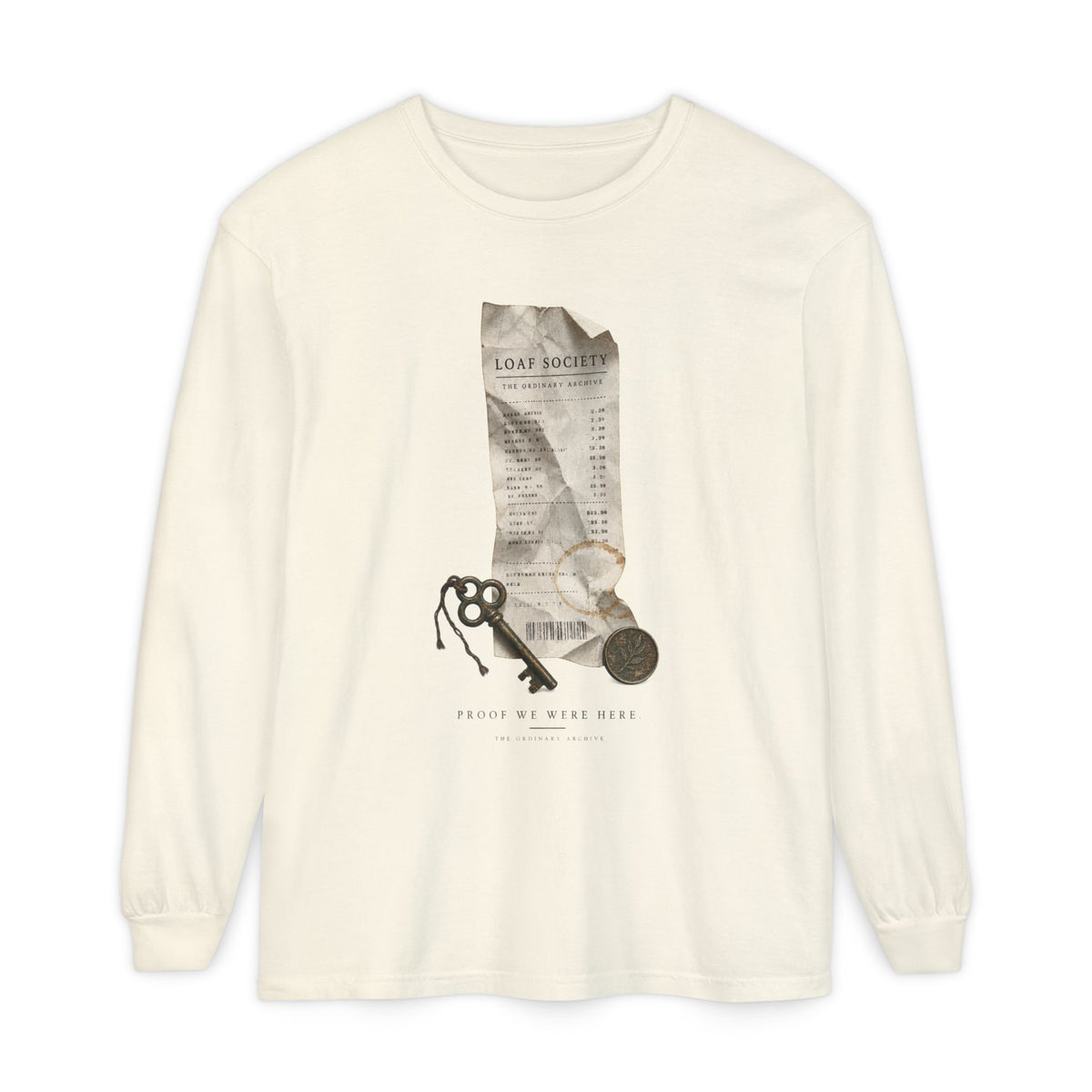 The Last Receipt — Garment-Dyed Long-Sleeve T-Shirt in Ivory — LOAF SOCIETY product image.