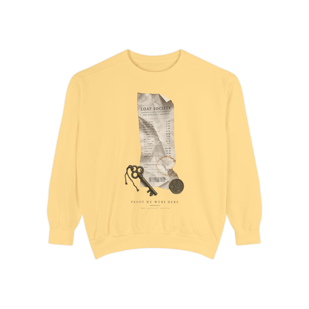 The Last Receipt — Garment-Dyed Crewneck Sweatshirt in Butter — LOAF SOCIETY product image.