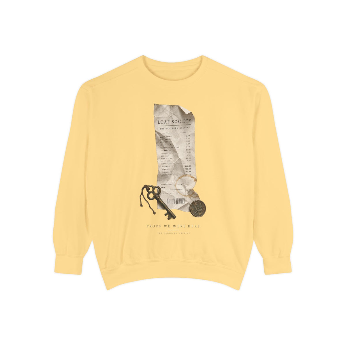 The Last Receipt — Garment-Dyed Crewneck Sweatshirt in Butter — LOAF SOCIETY product image.