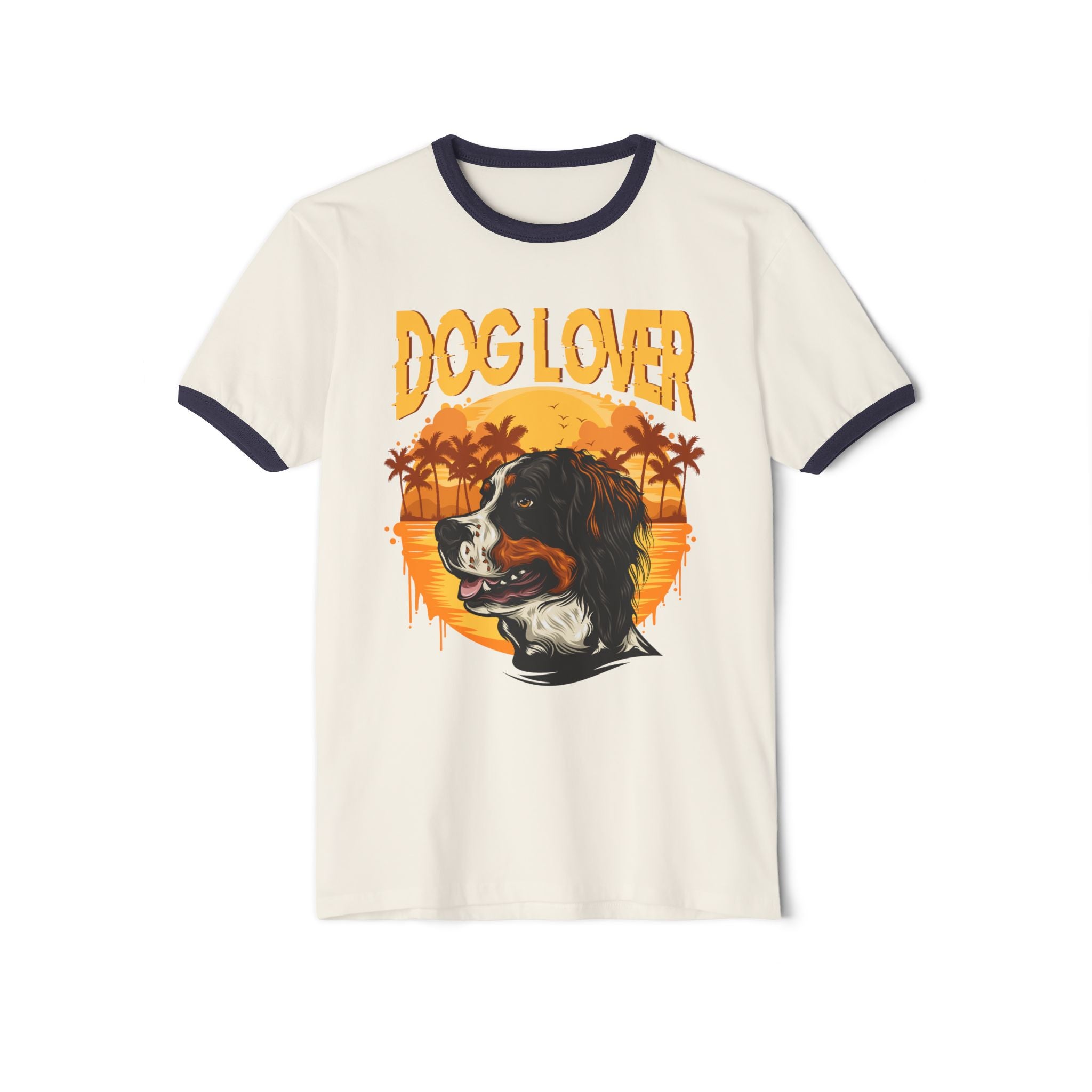 Dog Lover Ringer T-Shirt — Retro Sunset Spaniel Graphic