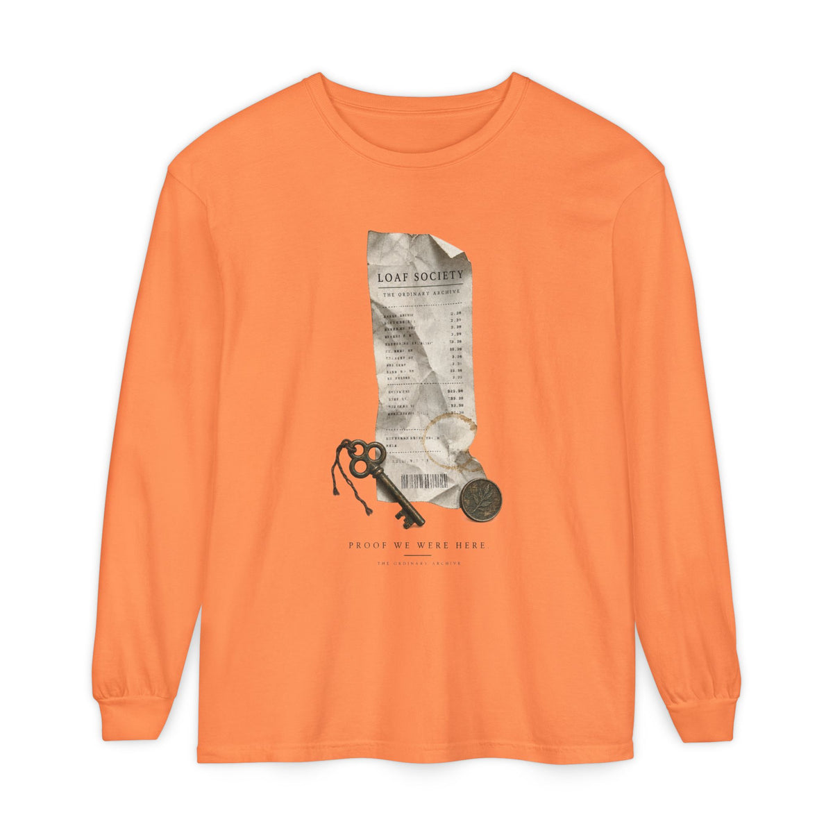 The Last Receipt — Garment-Dyed Long-Sleeve T-Shirt in Melon — LOAF SOCIETY product image.