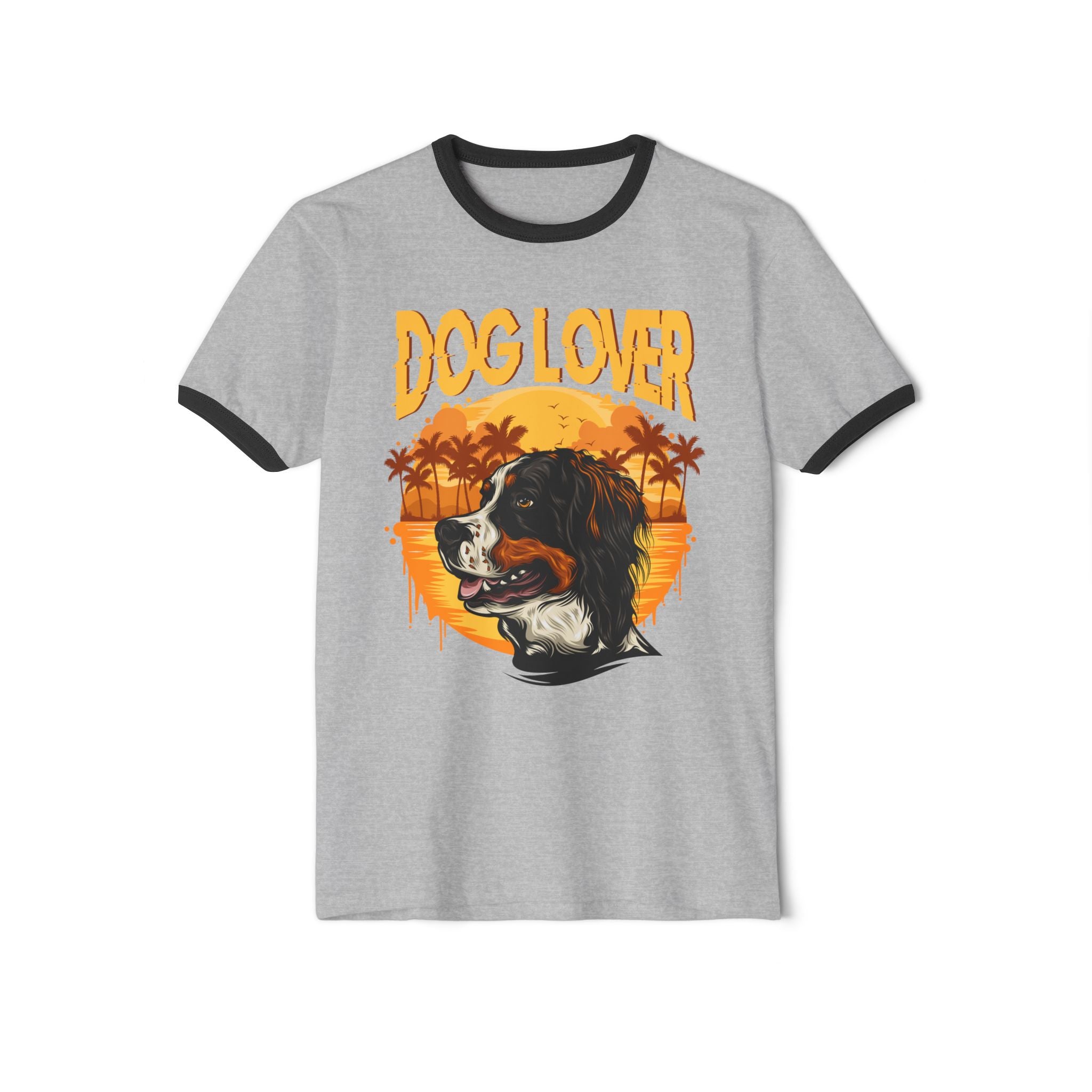 Dog Lover Ringer T-Shirt — Retro Sunset Spaniel Graphic