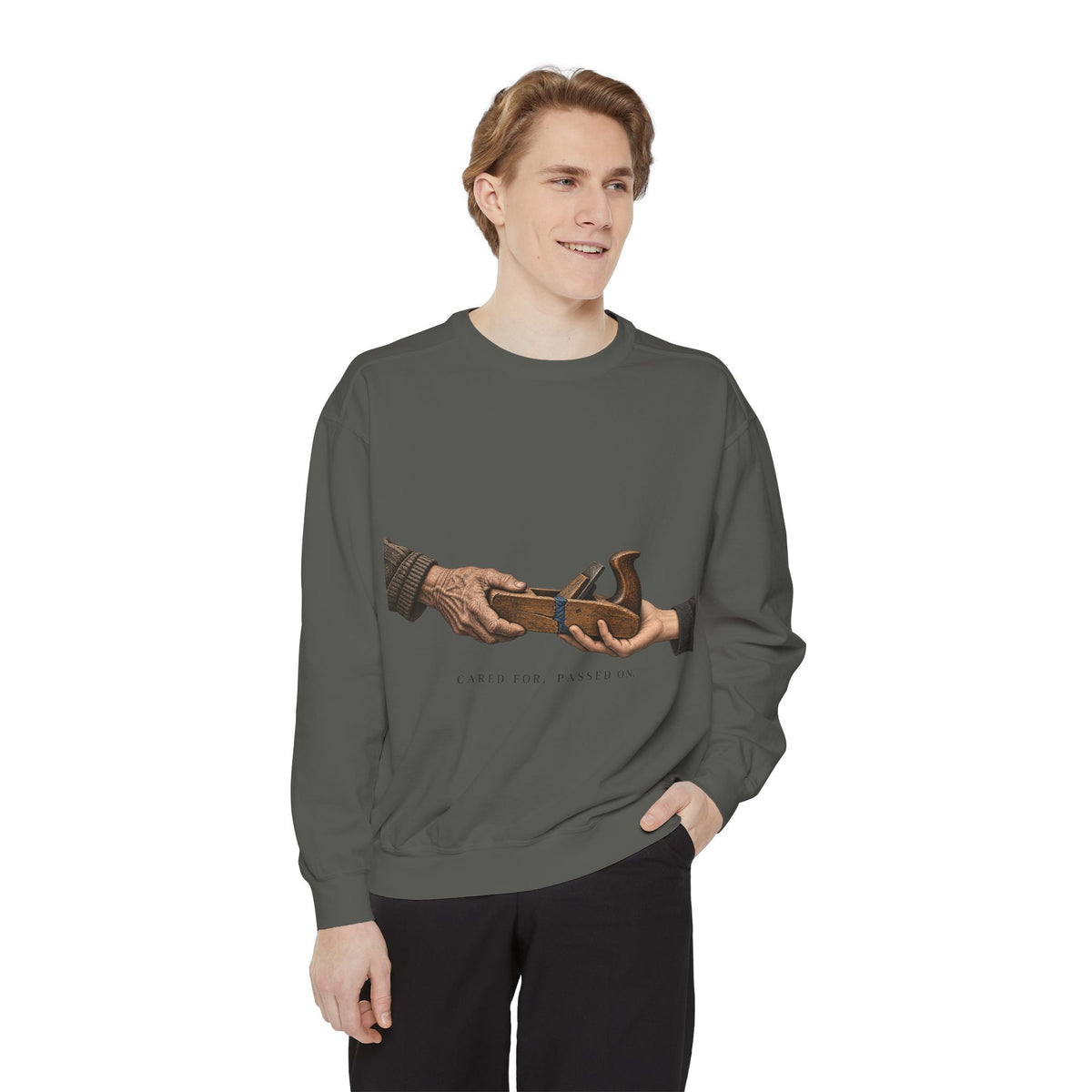 Cared For. Passed On. Garment-dyed crewneck sweatshirt image 4 — LOAF SOCIETY THE CARE OF THINGS