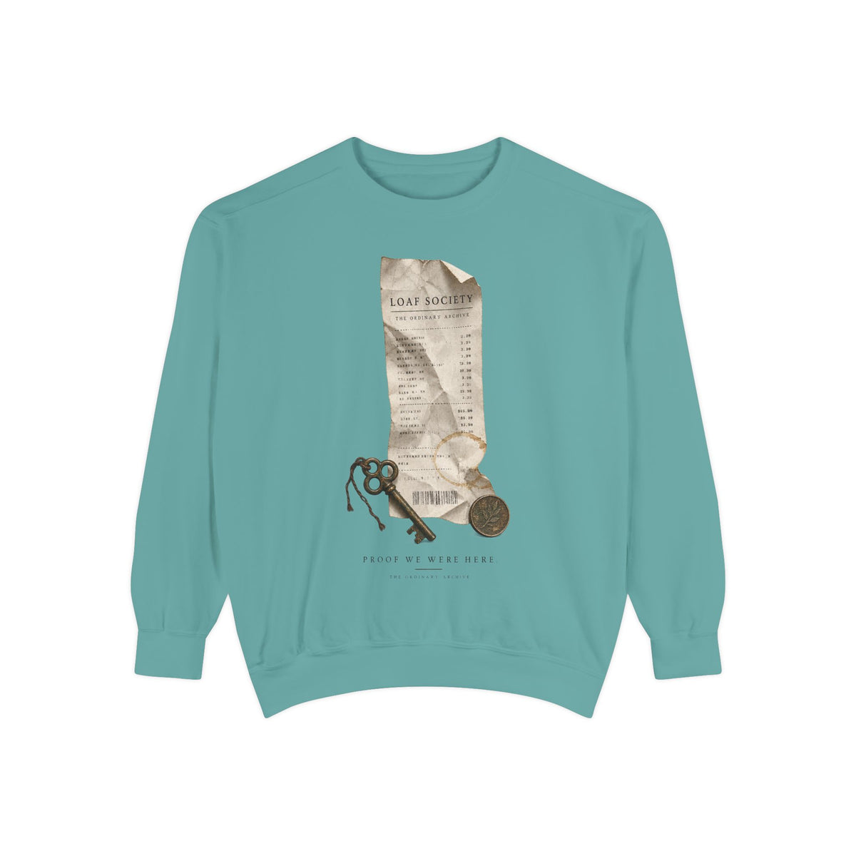 The Last Receipt — Garment-Dyed Crewneck Sweatshirt in Seafoam — LOAF SOCIETY product image.