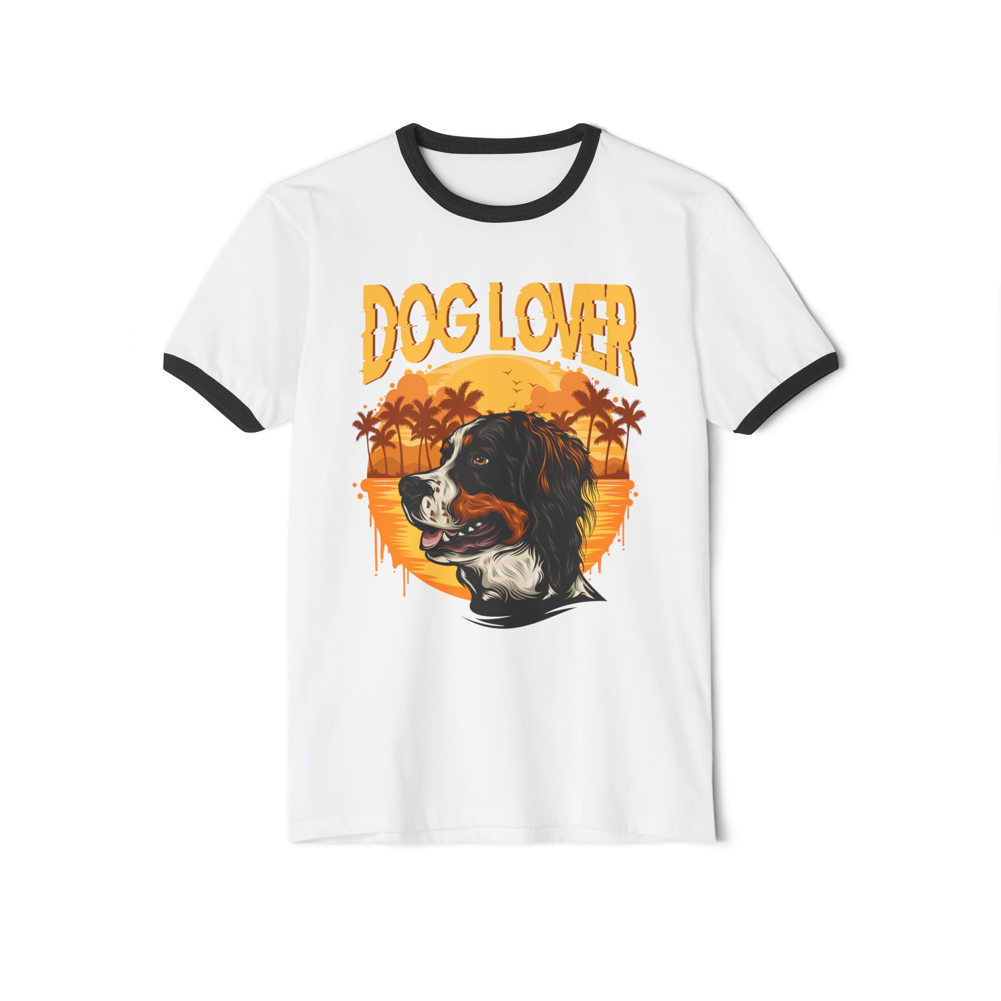 Dog Lover Ringer T-Shirt — Retro Sunset Spaniel Graphic