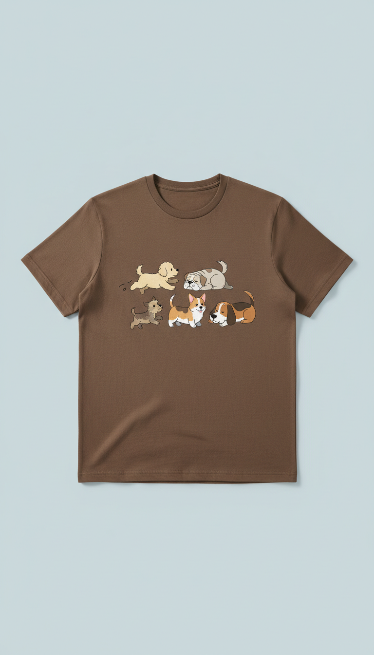 Saddle Brown T-Shirt with Dog Design