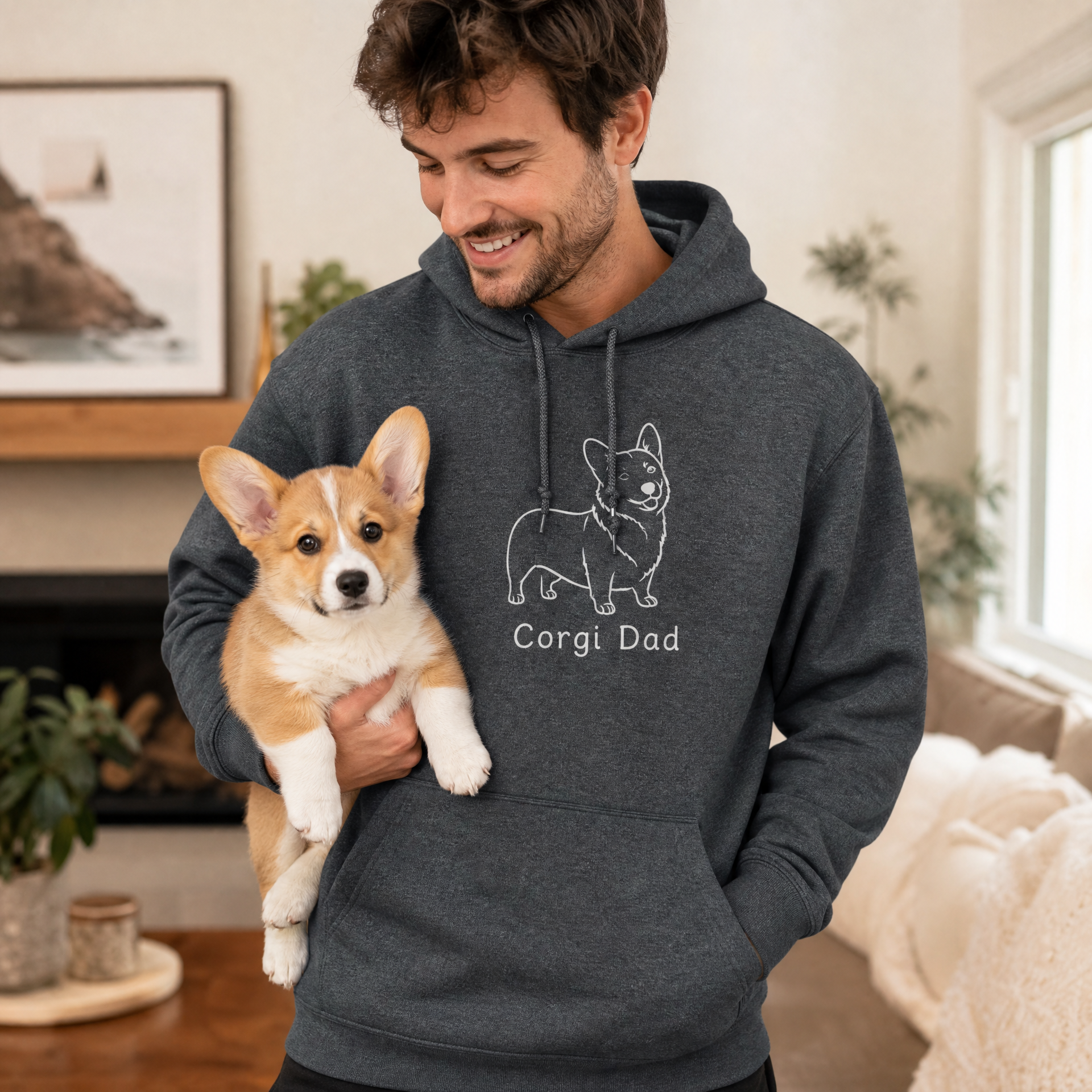 Corgi Dad Hoodie — Minimalist Dog Dad Pullover — Corgi Lover Gift — Premium Cotton Blend